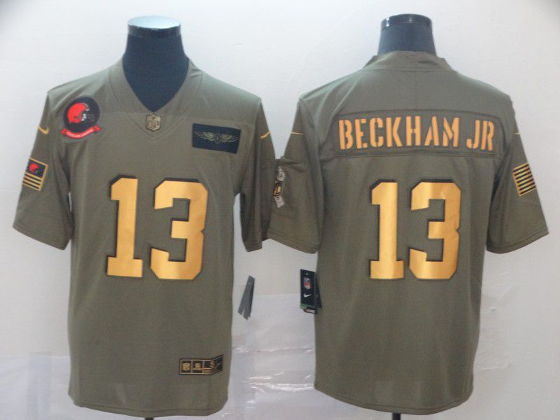 Men Cleveland Browns 13 Beckham jr green Gold Nike Olive Salute To Service Limited NFL Jersey